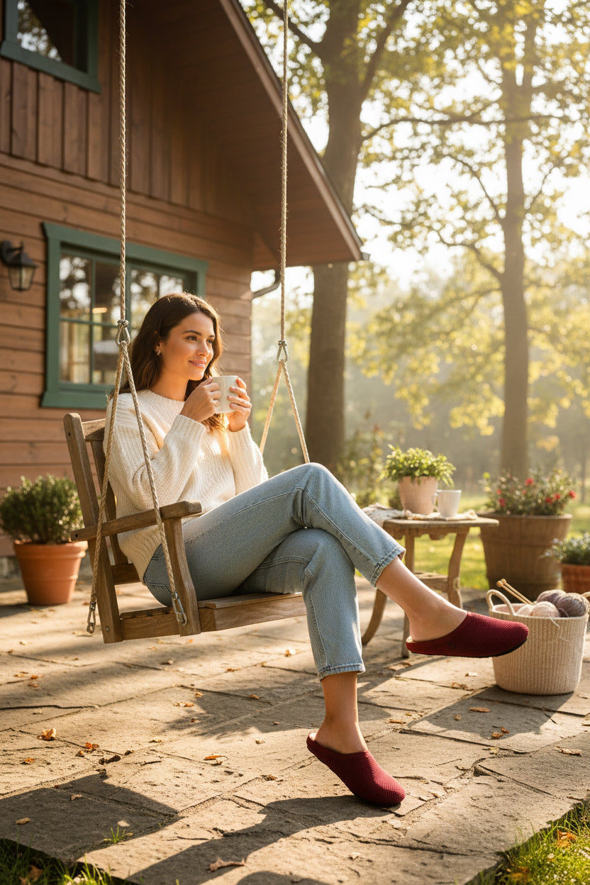 Rioz women maroon slip-on loafers breathable, knit fabric  and soft cushioned insole casual footwear