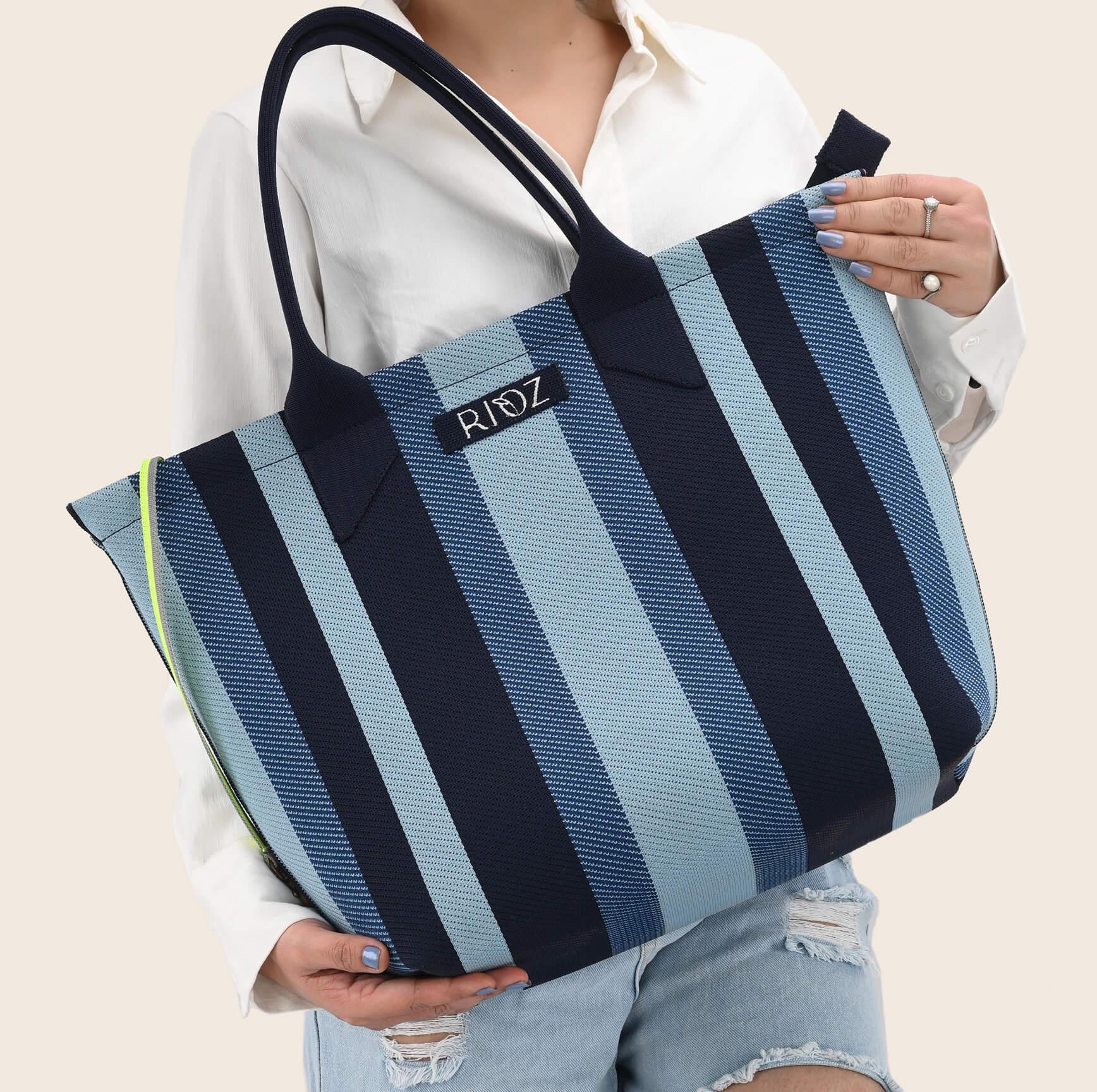 Raven - Carry Your Stripes Zipper Tote - Blue - Rioz