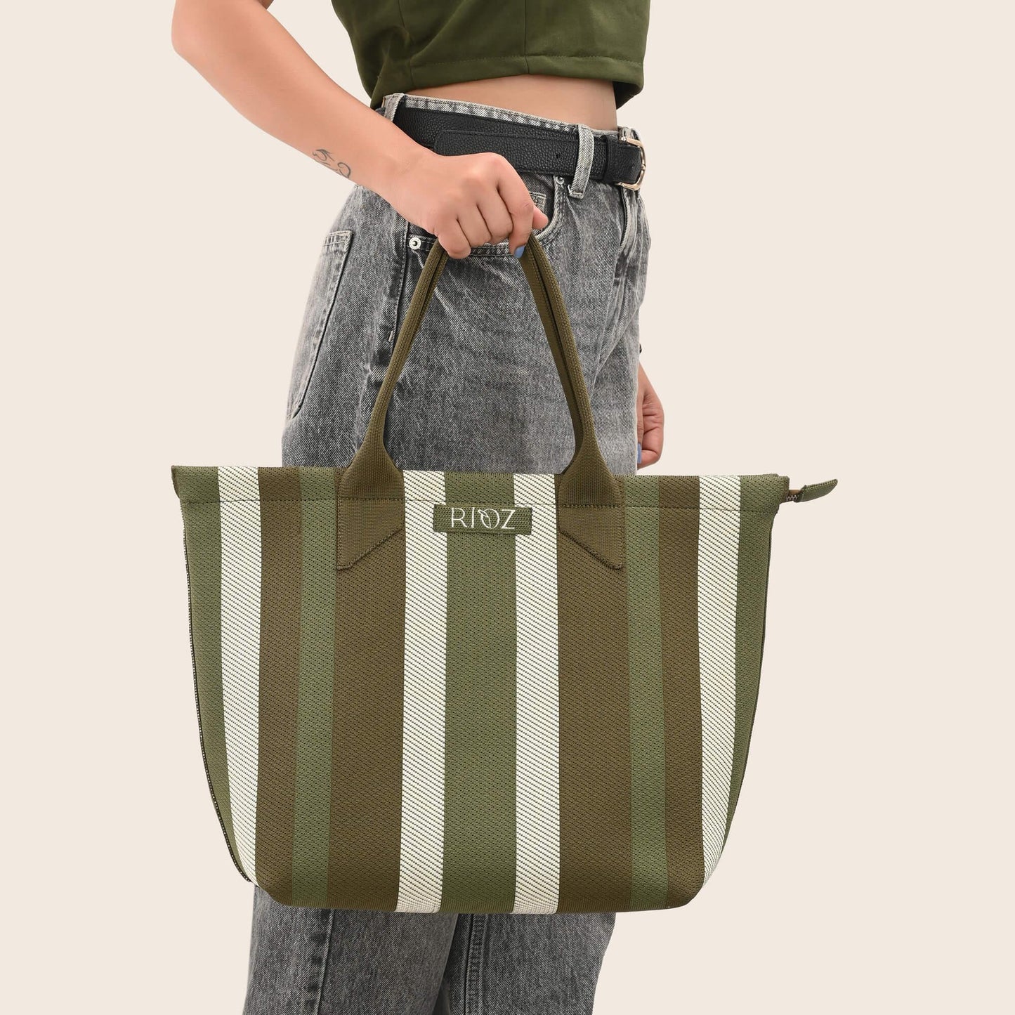 Raven - Carry Your Stripes Zipper Tote - Olive - Rioz