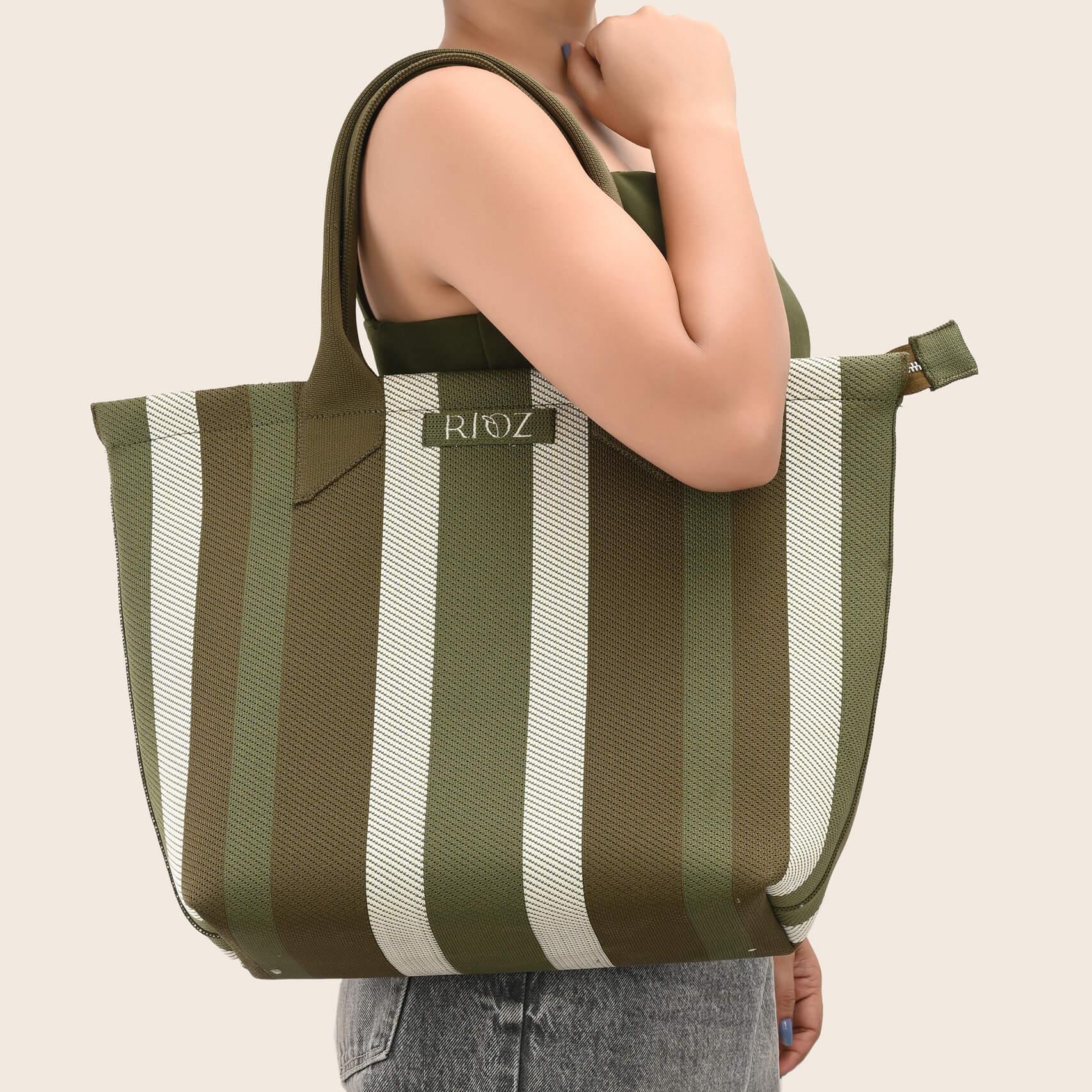 Raven - Carry Your Stripes Zipper Tote - Olive - Rioz